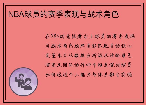 NBA球员的赛季表现与战术角色